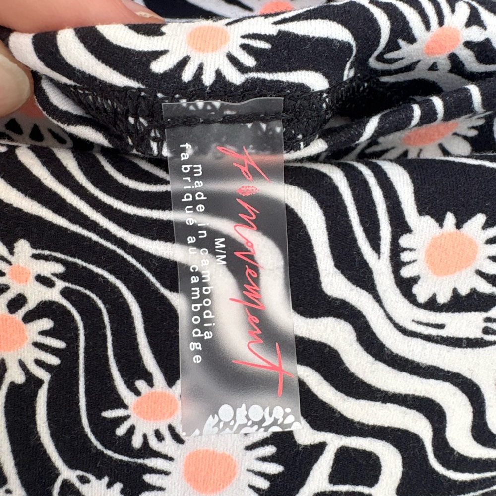 Free People Black & White Swirl Bike Shorts with Pink Floral Accents - Picture 5 of 12